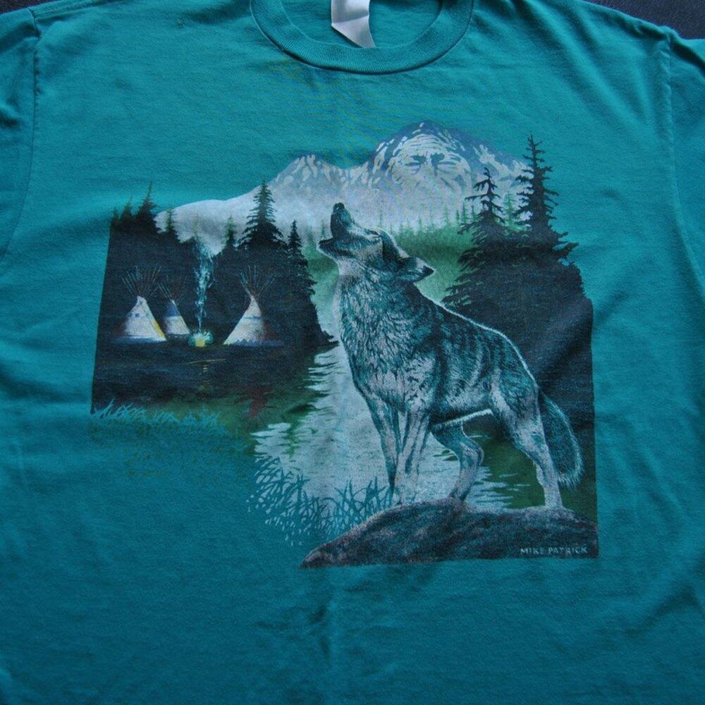 Wolf By Mike Patrick Teal Short Sleeve Shirt Large View 6